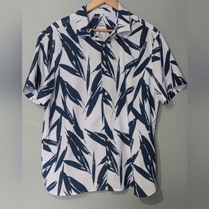 Perry Ellis Navy and White Leaf Print Shirt Men's XL Casual